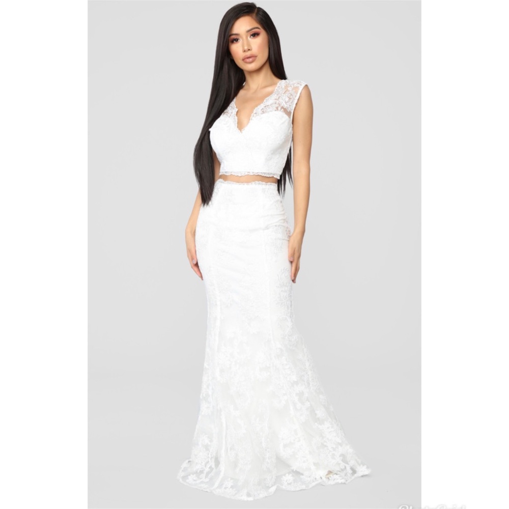 2pc white lace wedding dress..